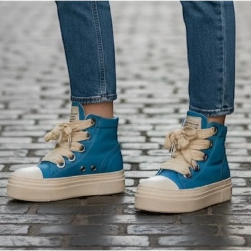 CRISTIAN ZEROTRE CALIPSO -300 BLUE NAPOLI LEATHER WOMEN High-Top Sneakers - Picture 1 of 9